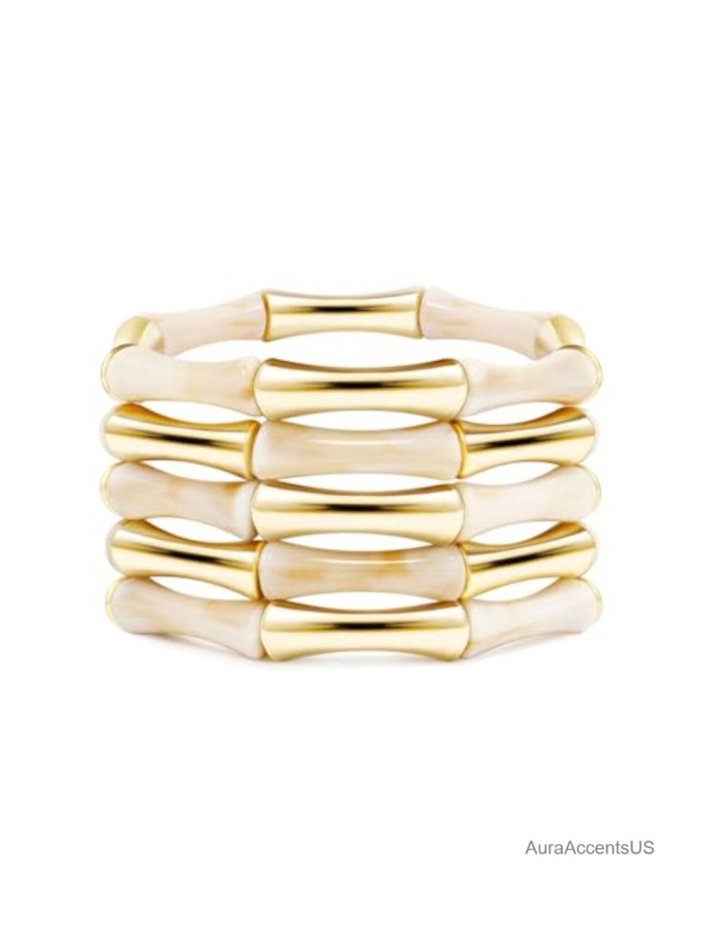 Gold Plated Acrylic Bead Stretch Bangle Bracelets for Women Stackable Summer